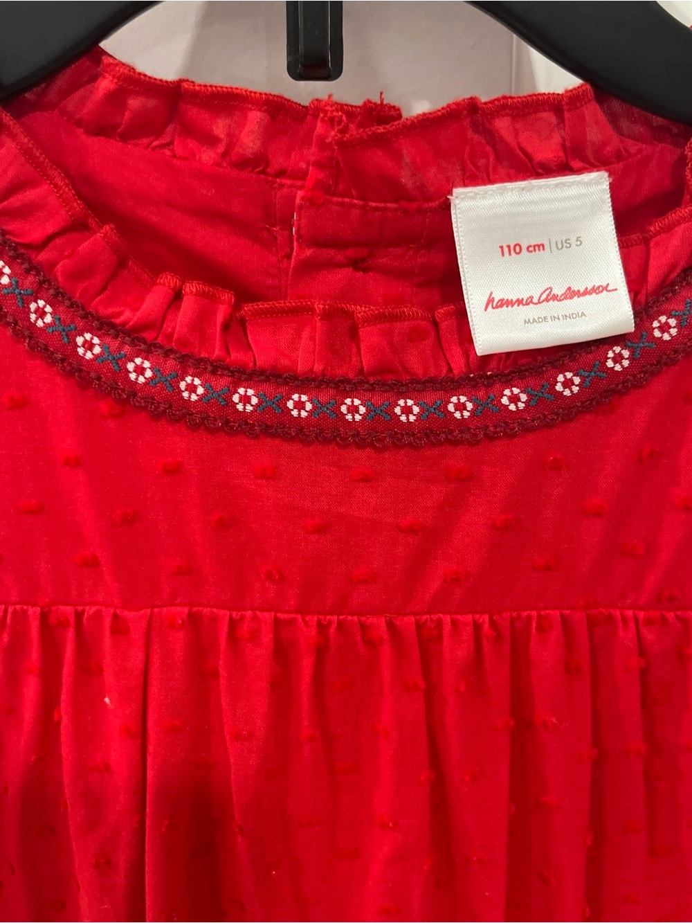 Hanna Andersson Red Textured Ruffle Neck Dress